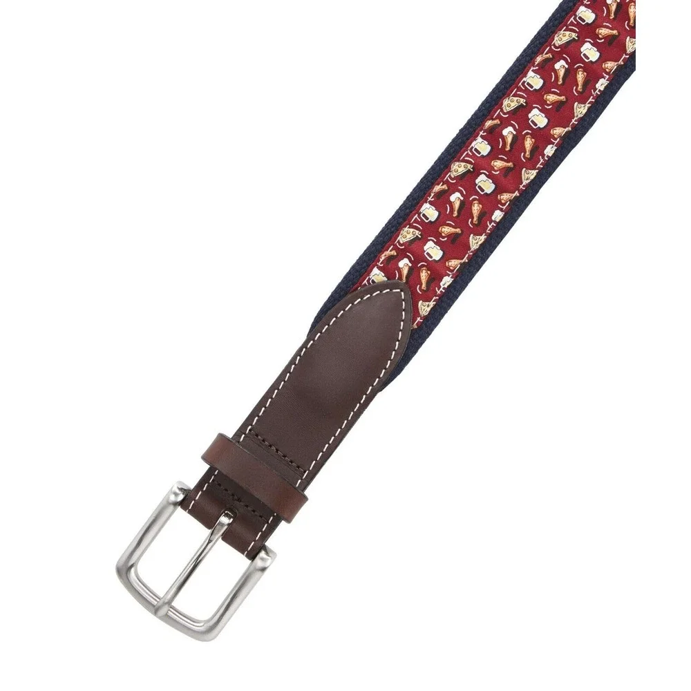 Vineyard Vines Pizza‎ Wings & Beer Canvas Club Belt Crimson Size 30 1A2118 603